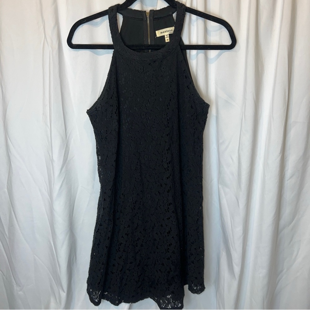 Monteau Black Sleeveless Lace Mini Dress